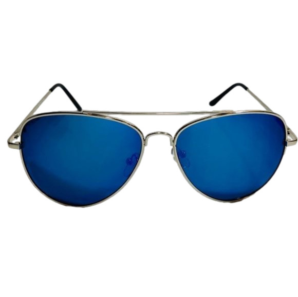 6004 | Blue Mirror Lens Aviator Sunglasses - Picture 1 of 5